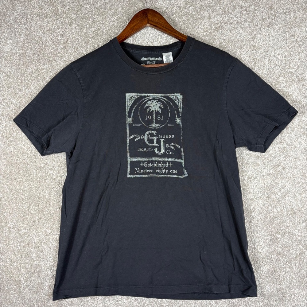Guess Jeans Co Vintage Graphic T-Shirt Mens Large Black Palm Tree M61G1390 - Picture 1 of 6